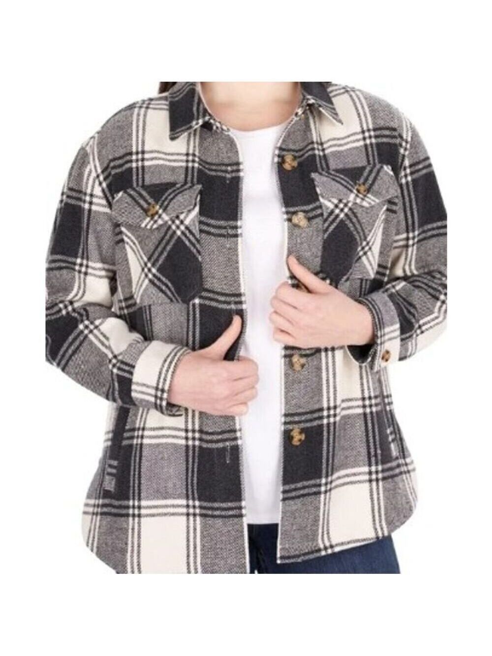 Women's Plaid Shacket Black and White Size XXL